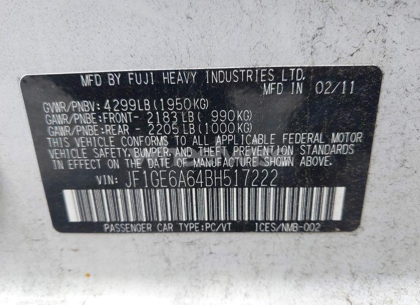 Photo 9 of 2011 Subaru Impreza 2.5I (VIN JF1GE6A64BH517222)