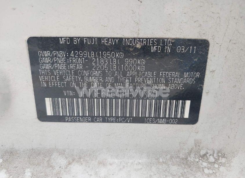 Photo 9 of 2011 Subaru Impreza 2.5I (VIN JF1GE6A64BH520380)