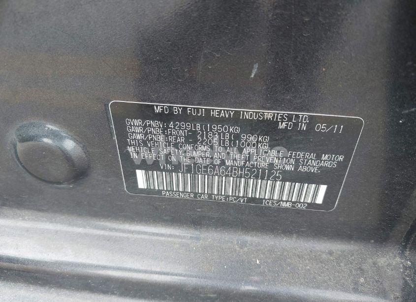 Photo 9 of 2011 Subaru Impreza 2.5I (VIN JF1GE6A64BH521125)