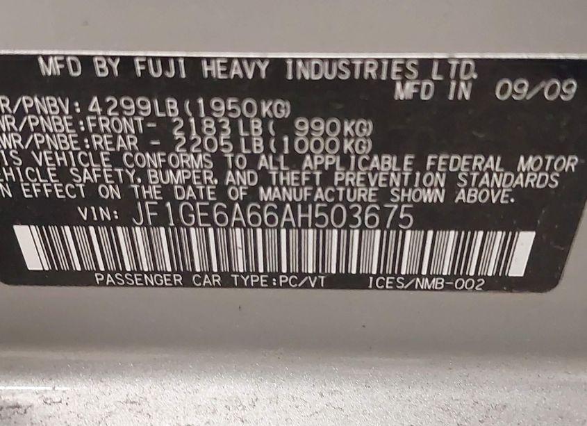 Photo 9 of 2010 Subaru Impreza 2.5I (VIN JF1GE6A66AH503675)