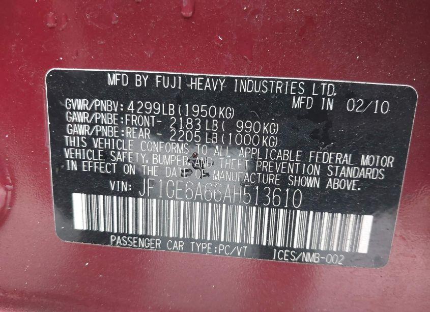 Photo 9 of 2010 Subaru Impreza 2.5I (VIN JF1GE6A66AH513610)