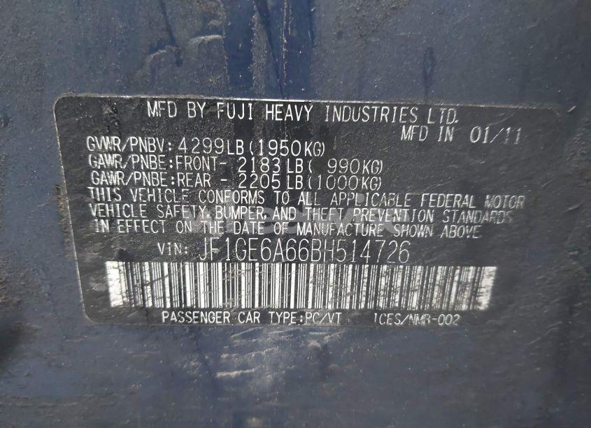 Photo 9 of 2011 Subaru Impreza 2.5I (VIN JF1GE6A66BH514726)
