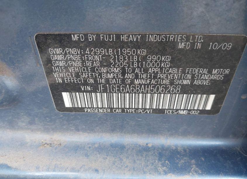 Photo 9 of 2010 Subaru Impreza 2.5I (VIN JF1GE6A68AH506268)