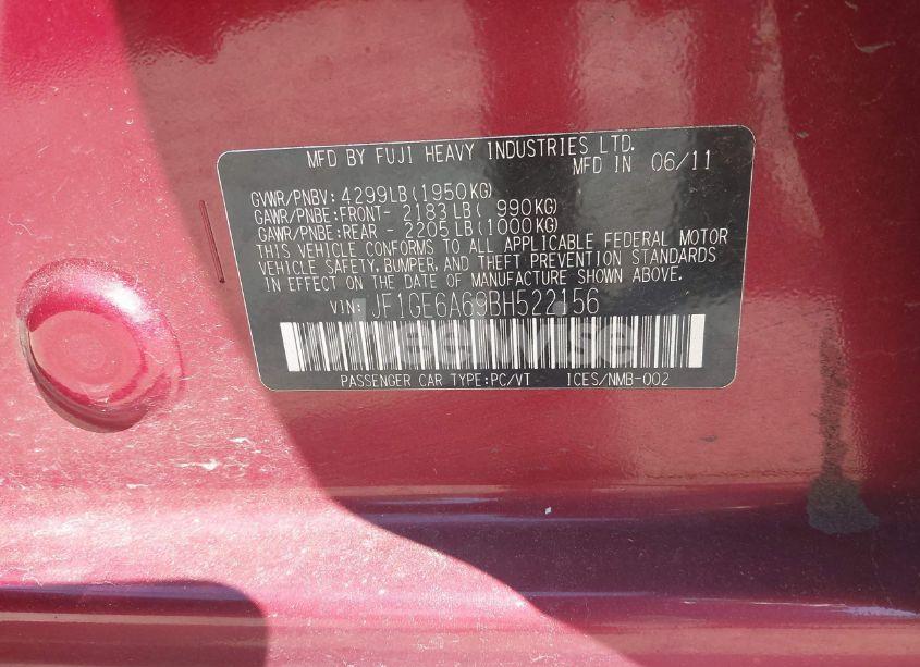 Photo 9 of 2011 Subaru Impreza 2.5I (VIN JF1GE6A69BH522156)