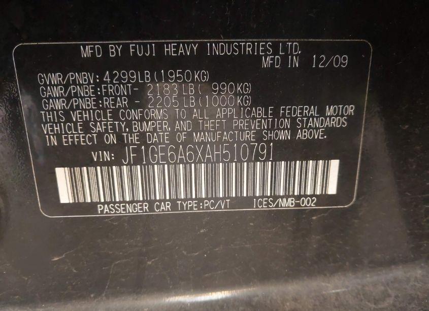 Photo 9 of 2010 Subaru Impreza 2.5I (VIN JF1GE6A6XAH510791)