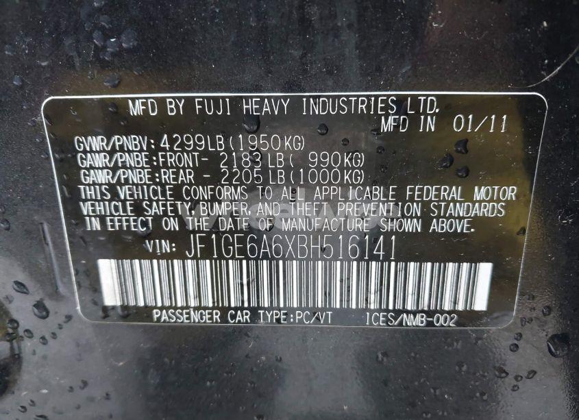 Photo 9 of 2011 Subaru Impreza 2.5I (VIN JF1GE6A6XBH516141)