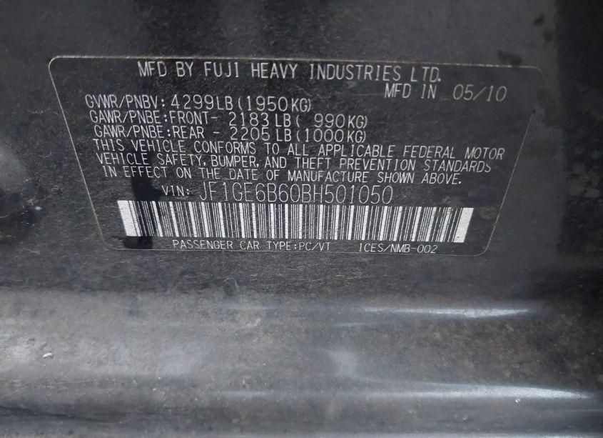 Photo 9 of 2011 Subaru Impreza 2.5I PREMIUM (VIN JF1GE6B60BH501050)