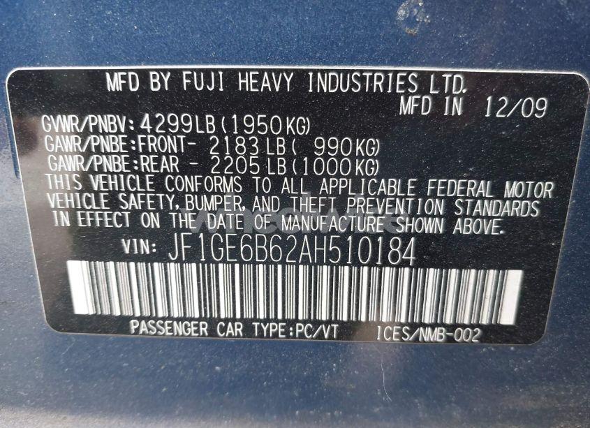 Photo 9 of 2010 Subaru Impreza 2.5I PREMIUM (VIN JF1GE6B62AH510184)