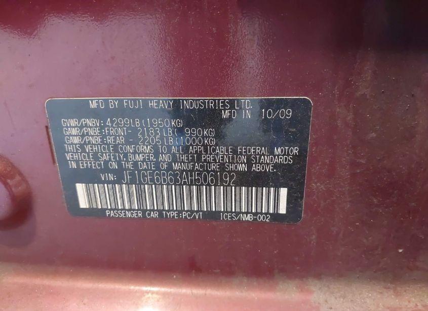 Photo 9 of 2010 Subaru Impreza 2.5I PREMIUM (VIN JF1GE6B63AH506192)