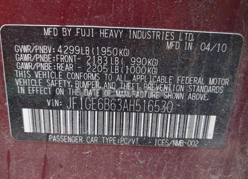 Photo 9 of 2010 Subaru Impreza 2.5I PREMIUM (VIN JF1GE6B63AH516530)