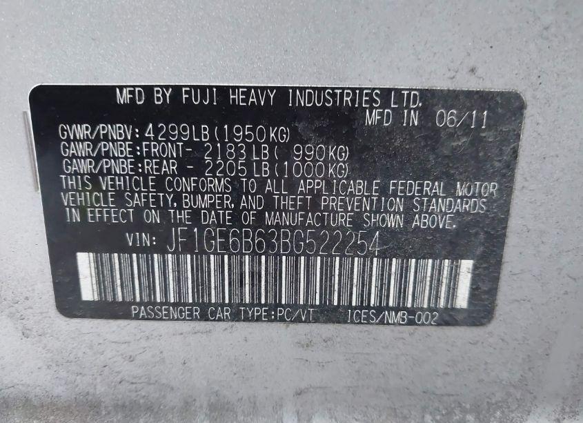 Photo 9 of 2011 Subaru Impreza 2.5I PREMIUM (VIN JF1GE6B63BG522254)