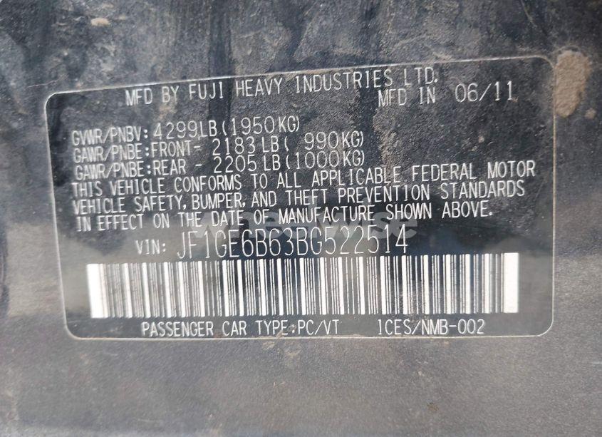 Photo 9 of 2011 Subaru Impreza 2.5I PREMIUM (VIN JF1GE6B63BG522514)