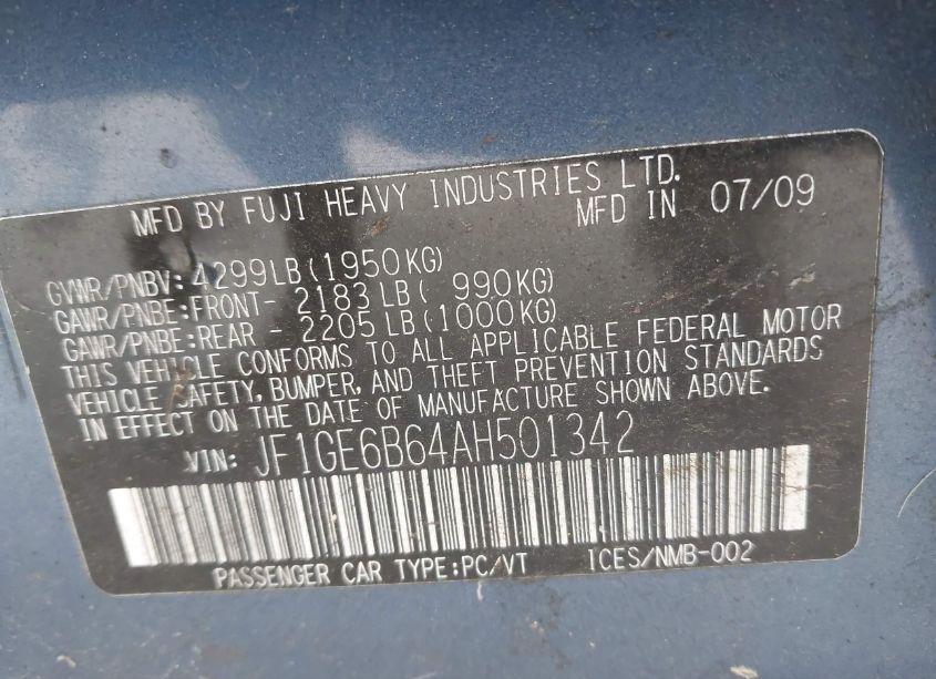 Photo 9 of 2010 Subaru Impreza 2.5I PREMIUM (VIN JF1GE6B64AH501342)