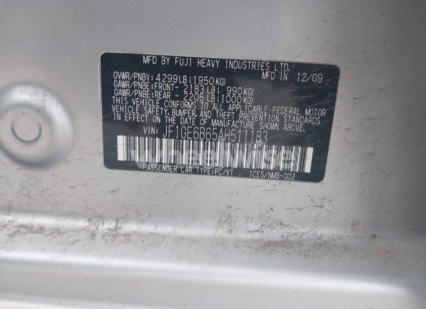 Photo 9 of 2010 Subaru Impreza 2.5I PREMIUM (VIN JF1GE6B65AH511183)