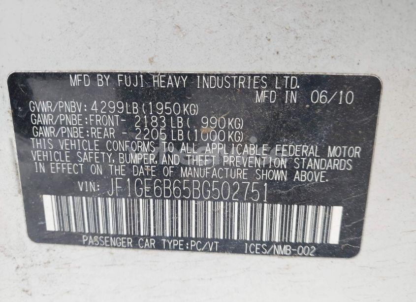 Photo 9 of 2011 Subaru Impreza 2.5I PREMIUM (VIN JF1GE6B65BG502751)