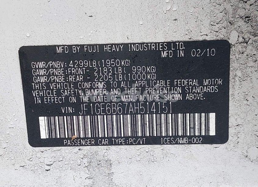 Photo 9 of 2010 Subaru Impreza 2.5I PREMIUM (VIN JF1GE6B67AH514151)