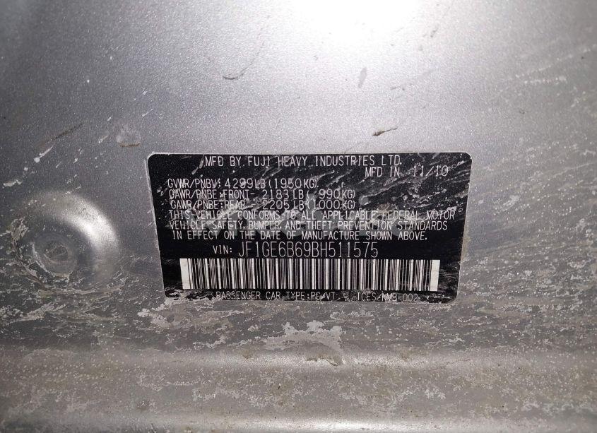 Photo 9 of 2011 Subaru Impreza 2.5I PREMIUM (VIN JF1GE6B69BH511575)