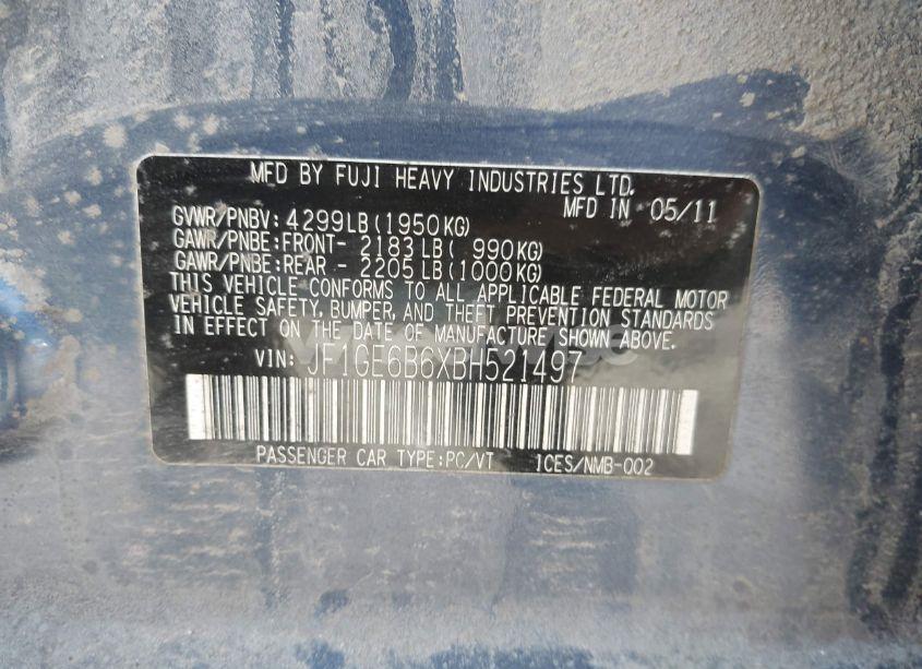 Photo 9 of 2011 Subaru Impreza 2.5I PREMIUM (VIN JF1GE6B6XBH521497)