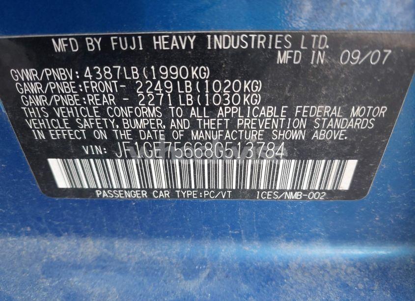 Photo 9 of 2008 Subaru Impreza WRX (VIN JF1GE75668G513784)