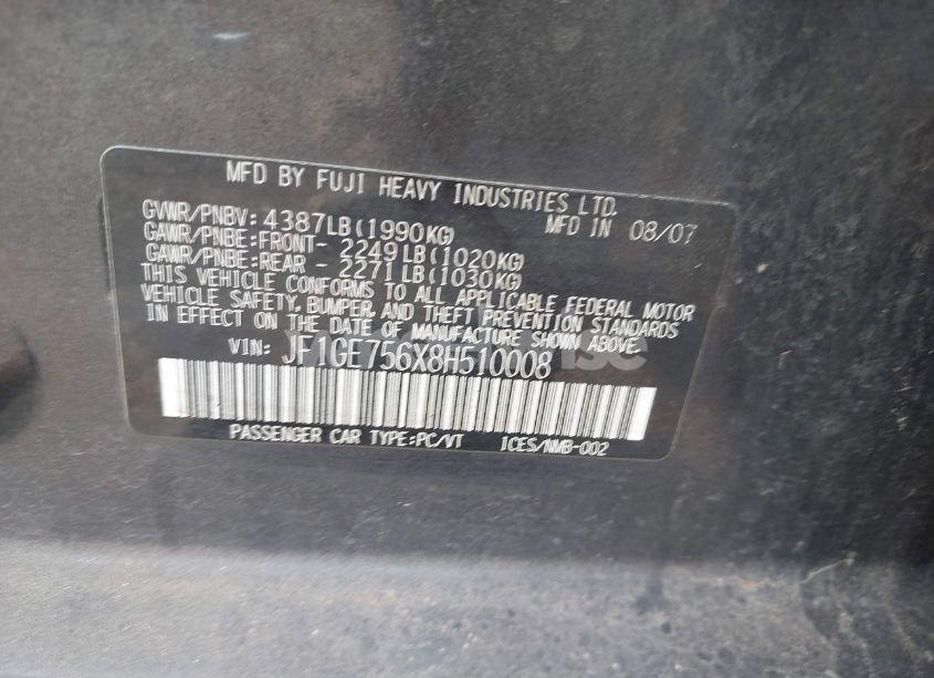 Photo 9 of 2008 Subaru Impreza WRX (VIN JF1GE756X8H510008)