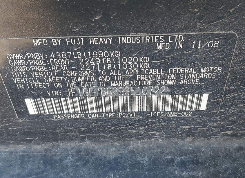 Photo 9 of 2009 Subaru Impreza WRX (VIN JF1GE76629G510722)