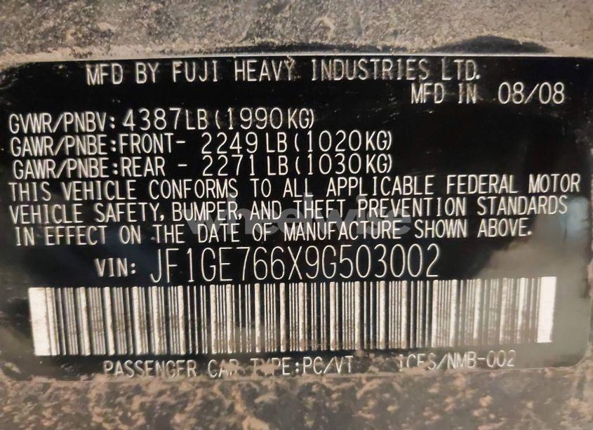 Photo 9 of 2009 Subaru Impreza WRX (VIN JF1GE766X9G503002)