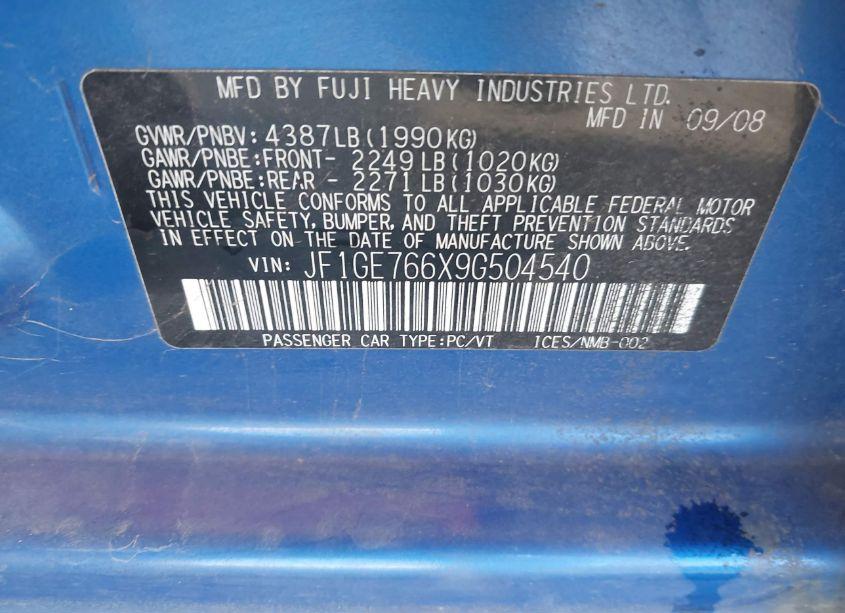 Photo 9 of 2009 Subaru Impreza WRX (VIN JF1GE766X9G504540)
