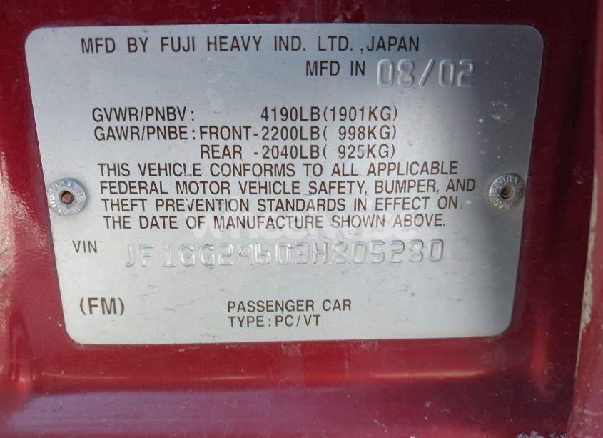Photo 9 of 2003 Subaru Impreza WRX (VIN JF1GG29603H805280)