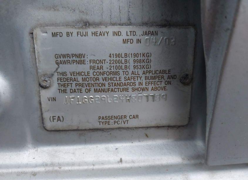 Photo 9 of 2004 Subaru Impreza WRX (VIN JF1GG29624H807789)