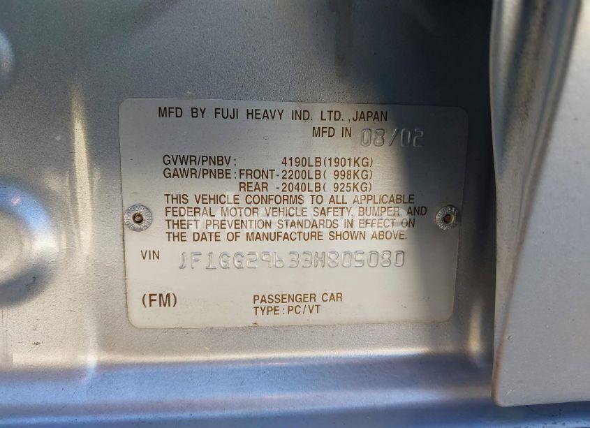 Photo 9 of 2003 Subaru Impreza WRX (VIN JF1GG29633H805080)