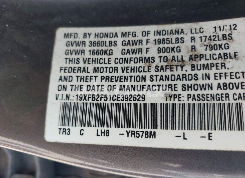 Photo 9 of 2012 Honda Civic LX (VIN JF1GG29695H******)