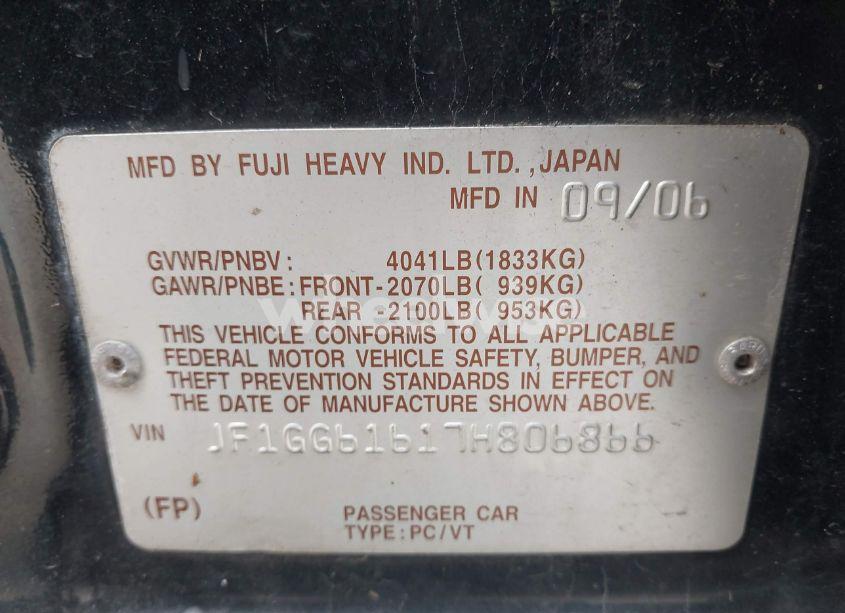 Photo 9 of 2007 Subaru Impreza 2.5I (VIN JF1GG61617H806866)