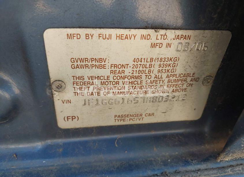 Photo 9 of 2007 Subaru Impreza 2.5I (VIN JF1GG61657H803212)