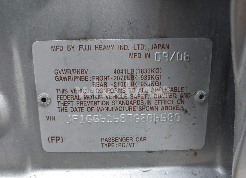 Photo 9 of 2007 Subaru Impreza 2.5I (VIN JF1GG61687G806580)