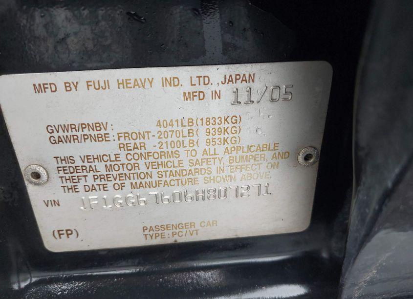 Photo 9 of 2006 Subaru Impreza 2.5I (VIN JF1GG67606H807271)