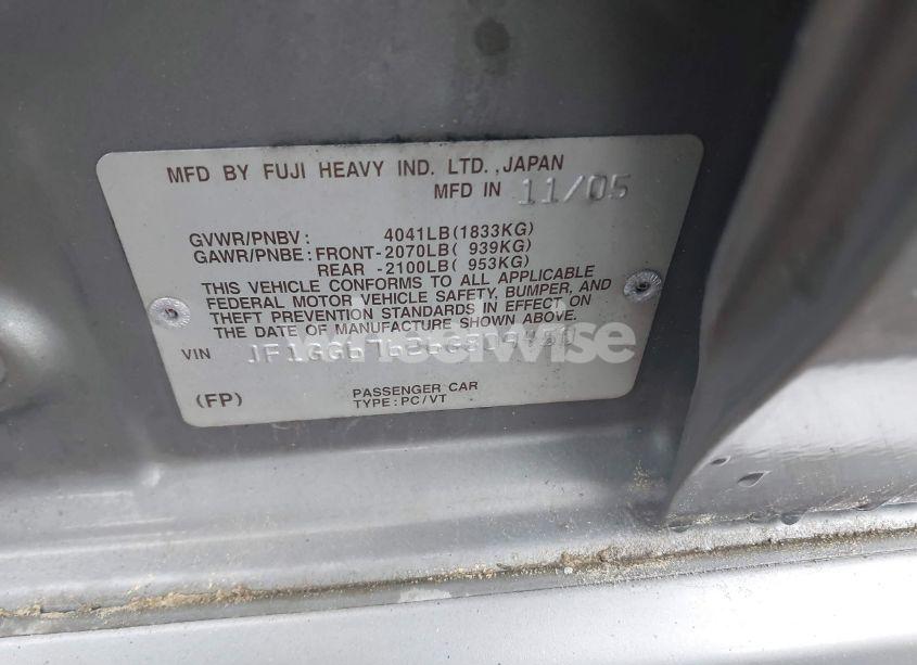 Photo 9 of 2006 Subaru Impreza 2.5I (VIN JF1GG67626G809450)