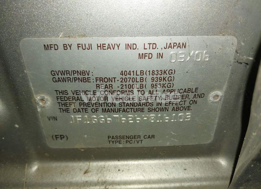 Photo 9 of 2006 Subaru Impreza 2.5I (VIN JF1GG67626H816103)