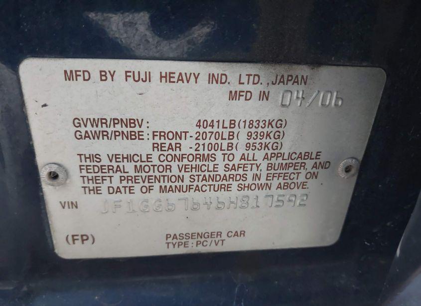 Photo 9 of 2006 Subaru Impreza 2.5I (VIN JF1GG67646H817592)