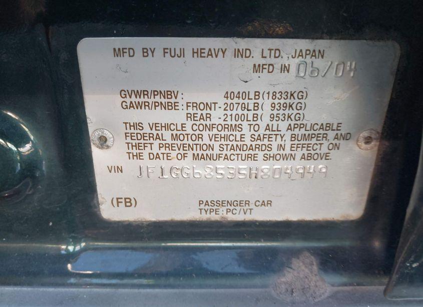 Photo 9 of 2005 Subaru Impreza OUTBACK SPORT BASE W/SPECIAL EDITION (VIN JF1GG68535H804949)