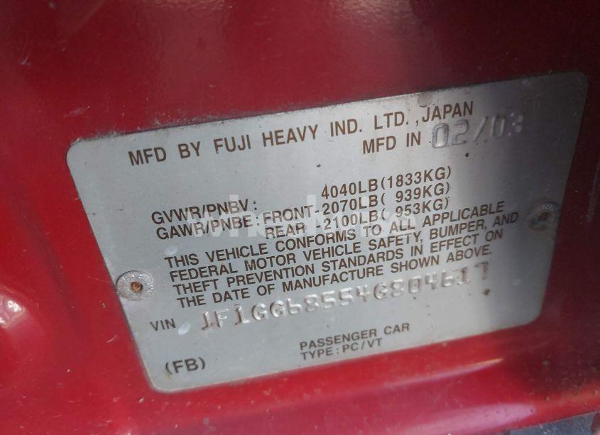 Photo 9 of 2004 Subaru Impreza OUTBACK SPORT (VIN JF1GG68554G804617)