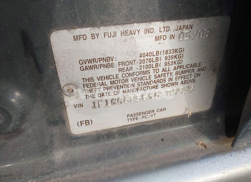 Photo 9 of 2004 Subaru Impreza OUTBACK SPORT (VIN JF1GG68564G809938)