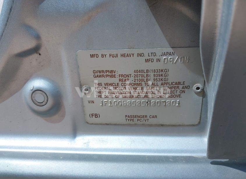 Photo 9 of 2005 Subaru Impreza OUTBACK SPORT BASE W/SPECIAL EDITION (VIN JF1GG68585H807801)