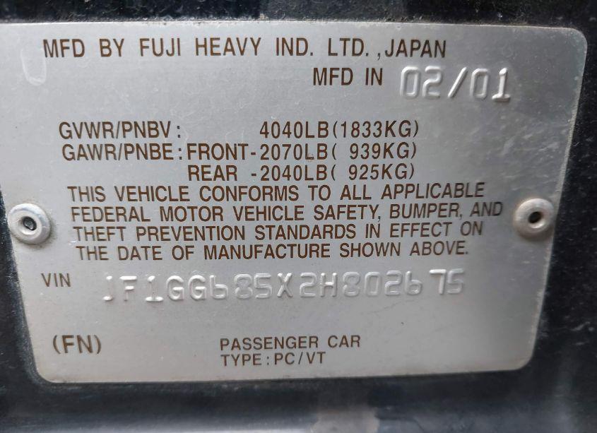 Photo 9 of 2002 Subaru Impreza OUTBACK SPORT (VIN JF1GG685X2H802675)