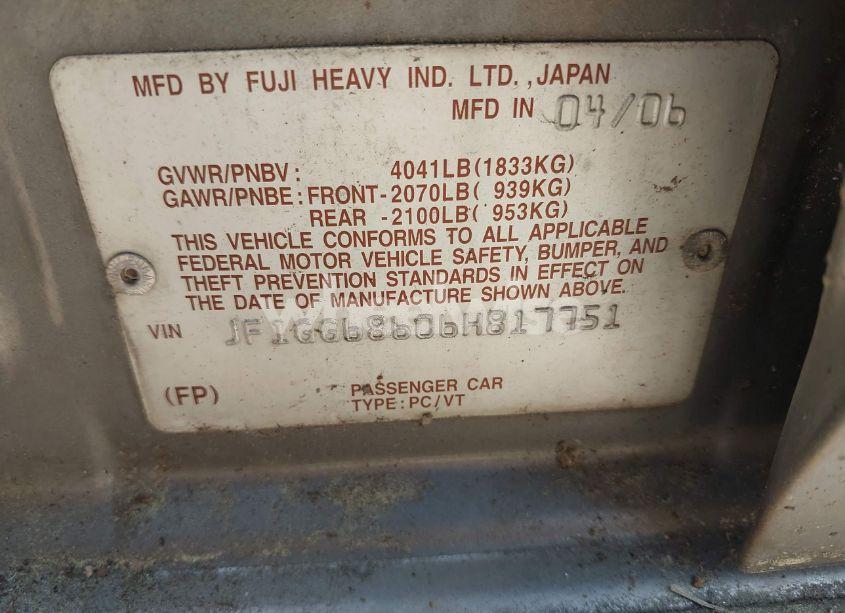 Photo 9 of 2006 Subaru Impreza OUTBACK SPORT (VIN JF1GG68606H817751)