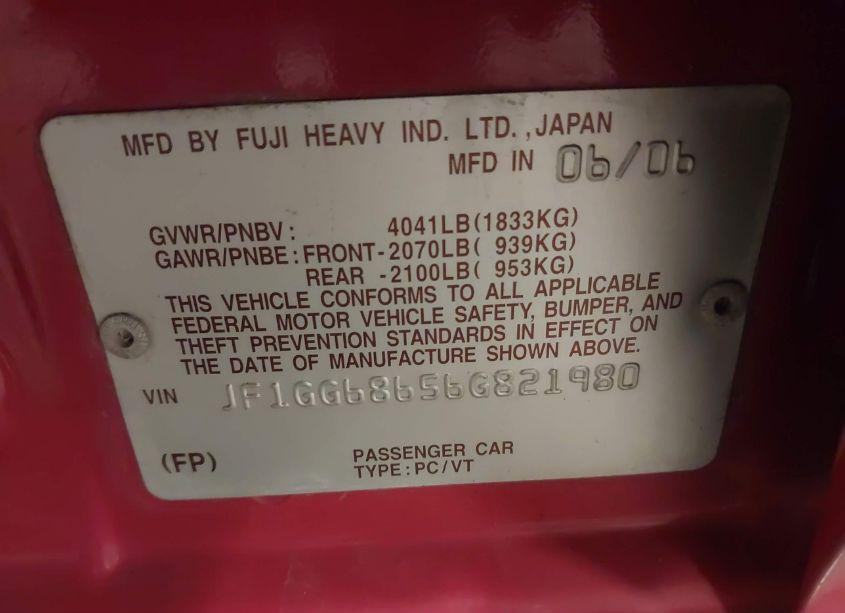 Photo 9 of 2006 Subaru Impreza OUTBACK SPORT (VIN JF1GG68656G821980)