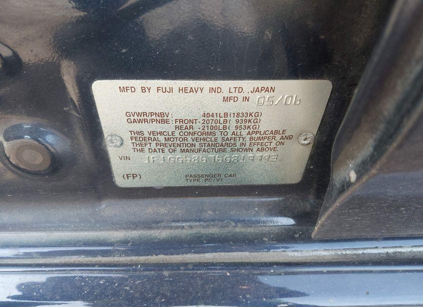 Photo 9 of 2006 Subaru Impreza OUTBACK SPORT (VIN JF1GG68676G819793)