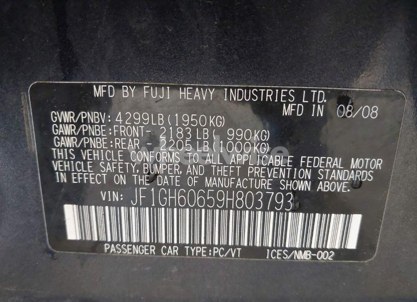 Photo 9 of 2009 Subaru Impreza 2.5I (VIN JF1GH60659H803793)