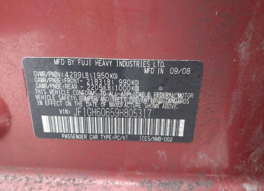 Photo 9 of 2009 Subaru Impreza 2.5I (VIN JF1GH60659H805317)