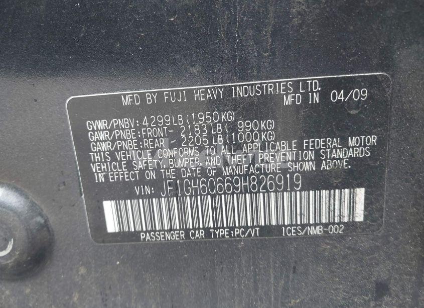 Photo 9 of 2009 Subaru Impreza 2.5I (VIN JF1GH60669H826919)