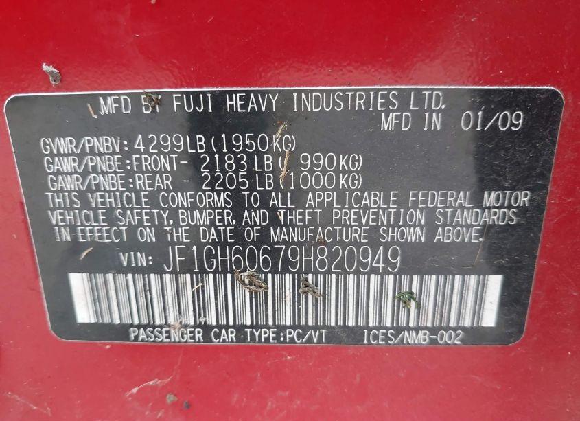Photo 9 of 2009 Subaru Impreza 2.5I (VIN JF1GH60679H820949)